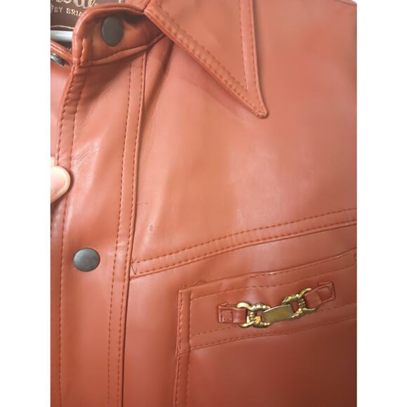 Vintage 70s Caribu by Briarcliff Fuax Leather Vinyl Jacket Tan Men Medium - Picture 5 of 7